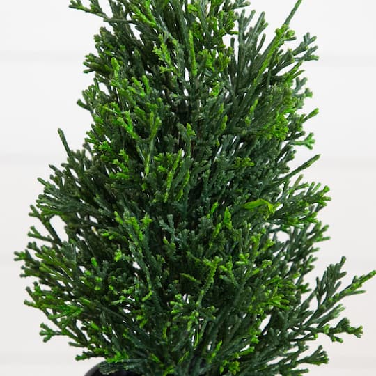 Nearly Natural 12" Unlit Artificial Mini Christmas Cedar Pine Tree in Metal Tin Planters, 2ct.